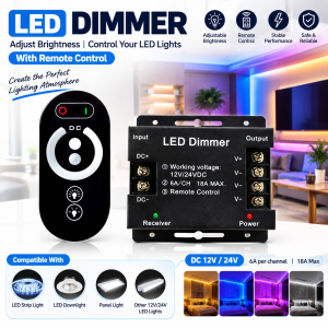 LED Dimmer with Remote Control DC 12V/24V 6A/CH 18A Max Adjustable Brightness
