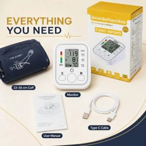 Automatic Blood Pressure Monitor Digital LCD Heart Beat Monitor BP Cuff Arm Blood Pressure Measuring Instrument Home Machine Monitor Tekanan Darah Support 2 Users