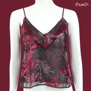 CL CHERILON เชอรีล่อน เสื้อสายเดี่ยว สายเดี่ยว ผ้าซาติน ลูกไม้ สีแดง สวย เสน่ห์ที่ไม่เหมือนใคร NIC-FHCOP1 + NIC-FHCOP2