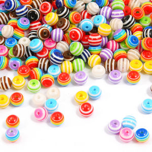 6/8/10mm Resin Spacer Beads Mixed Rainbow Round Stripe Beads For DIY Bracelet Necklace Accessories Jewelry Making