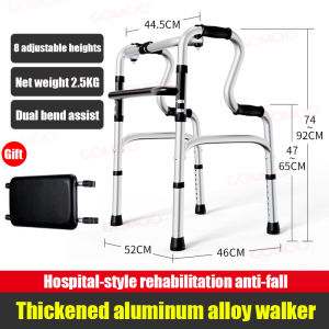 Foldable Walker for Elderly Adult Stainless Steel With Wheels Seat Walking Aids Crutch Cane Stick