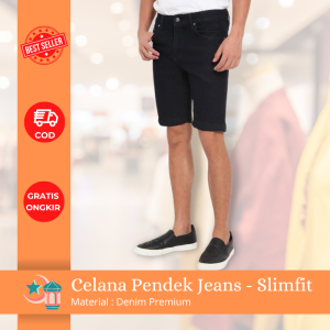 Celana Pendek Jeans Pria Slimfit Distro Hitam Black