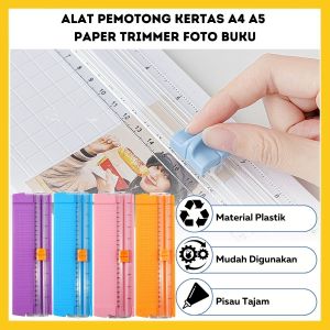 Alat Pemotong Kertas A4 A5 Dengan Penggaris / Paper Trimmer Portable Cutting Machine Precision DIY Craft Photo Scrapbooking / Mesin Pemangkas Foto Kartu Buku Kliping / Alat Perlengkapan Kantor ATK Sekolah Praktis - GP Mall