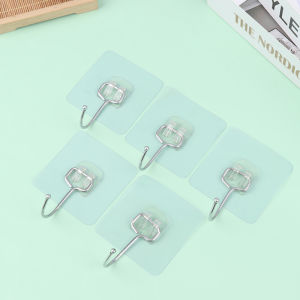 5pcs Transparent Wall Hooks Reusable Antiskid Traceless Wall Hanger for Bathroom Kitchen