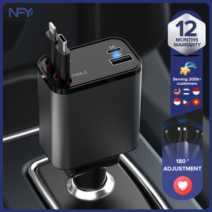 MAX 50W Car Charger with Type-c and Apple Lightning Compatibility and Stretchable Cable