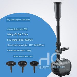 Máy bơm tạo đài phun nước mini bể ao cá cảnh với ba vòi phun khác nhau hồ cá hồ non bộ hồ sân vườn chậu cảnh lu bể cá
