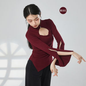 古典舞气质长袖旗袍上衣现代舞形体身韵练功服修身显瘦Classical dance temperament long sleeve cheongsam top modern dance body shape charm training clothes slim 古典舞身韵