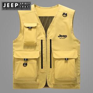 JEEP SPIRIT 1941 ESTD Mens Multi Pocket Tank Top Large Tank Top Mens Army Casual Tank Top Sleeveless Fashion Coat M-5XL
