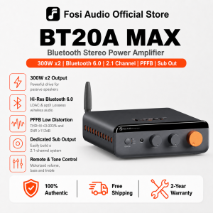 Fosi Audio BT20A MAX Stereo Power Amplifier 300W x 2 Hi-Fi Audio Amp with PFFB Technology LDAC Bluetooth 6.0 Dual Independent Power Supply Remote Control Perfect for 2.1 Systems & Home Audio