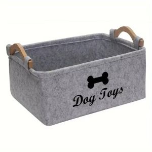 YH4F Letter Pattern Pet Toy Storage Basket Felt Large Capacity Felt Storage Basket  Durable Dirty Clothes Basket For Cat Dog Toys