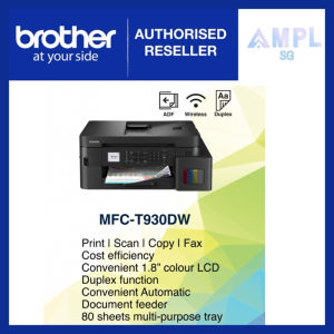NEW Brother MFC-T930DW Ink Tank Printer | Print Scan Copy Fax | Auto 2-sided (Duplex) printing 20 sheets Auto-Document Feeder ADF 1.8” LCD screen | WiFi Airprint Mopria Wireless Direct USB 2.0 LAN | BTD100BCMY | 3-year carry-in warranty by Brother