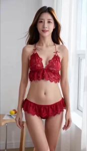QMissLin Womens Lace Lingerie Sleepwear Set 3 Sets (Bra + Panties) Sheer Home Loungewear