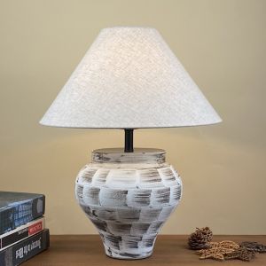 Chinese Retro Zen Style LED Ceramic Wabi-sabi Bedside Lamp Classical Simplicity Home Living Room Bedroom Hotel Creative Decoration Table Lamp Warm Light Fabric Shade 40*49cm (Energy Class A++)