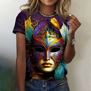 [Local Stock] ZEEMIN Women Party T Shirts 3d Carnival Printed Top For Woman Gothic Graphic Tees Clothes Winter Holiday T Shirt Summer Casual Clothing