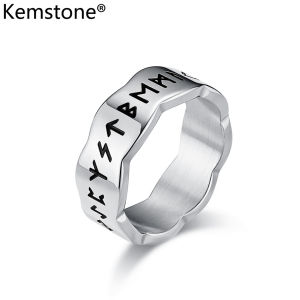 Kemstone Mens Vintage Viking Characters Ring Antique Silver Gold Plated Black Rings Jewelry