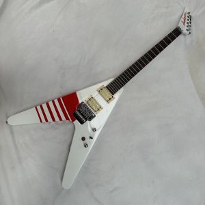 Jackson Flying V Stryper Signature White Red Stripe Electric Guitar 6 Strings Tremolo Vibrato Bridge Chrome Hardware Professional Guitar