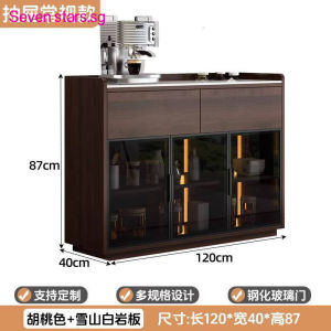 Sideboard Sintered Stone Solid Wood Includes LED Strip Lighting Wall-mounted Integrated Storage Cabinet With Glass Doors Suitable For Home Use Serving Tea And Water