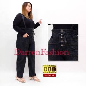 LAPAKSPORT Celana Panjang Overall Natasya Premium Jumbo . Celana Panjang Overall Bigsize . Overall Jeans Jumbo