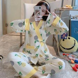 CP Mall [NEW ARRIVAL] Women Premium quality Comfortable Comfort CottonFabric Long Sleeve and Long Pant KimonoType Casual Wear Sleepwear Nightwear Pajamas Pyjamas Set Baju Tidur Elegant design with Free Eye Mask S1117 (with 8 design optional)