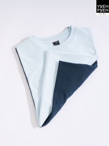 YuenPuen (ซื้อเป็นเซตถูกกว่า) 1 เซต 2 ตัว เสื้อยืดยืนพื้น Oversize สีเบบี้บลู สีกรมท่า ไม่ยืด ไม่ย้วย ไม่ต้องรีด ผ้านุ่ม