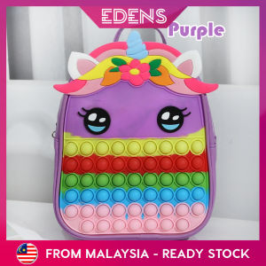 Edens Pop It Kids Backpack Fidget Toy Unicorn Rodent Pioneer Silicone Bag Large Capacity School Bag - Fulfilled by Edens