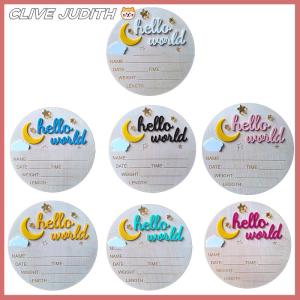 CISWGE Wooden Hello World Newborn Sign Cute Birth Announcement Board Baby Announcement