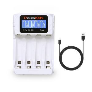 (HD1)POWERKAN DN4 Battery Charger with LCD Charging Display for 4 1.2V NiMH/Cd AA AAA Batteries Charging USB Type-c Cable