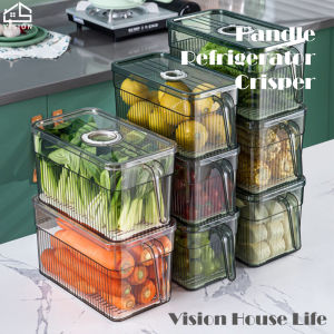 Vision Refrigerator Handle Storage Box Transparent Fresh-keeping Box Food Grade Plastic Sealed Storage Box Kitchen Vegetable Drain Storage Box BPA Free