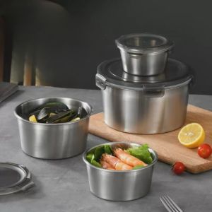 Set 4 Wadah Makanan SS304 Stainless Steel 4in1 Anti Tumpah - Wadah Penyimpanan Makanan Hemat Ruang