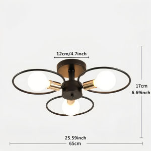 【Free Bulb】Nordic Creative Retro Ceiling Light 3-Light Vintage Ceiling Lamp Living Room Bedroom Simple Lighting