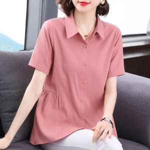 Cotton Short Sleeve Shirts Womens 2022 New Summer Loose Casual Tops Large Size Korean Style Lapel Shirts