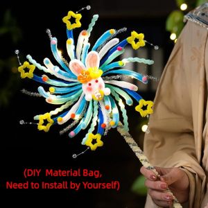 Lunara mid autumn festival lantern 灯笼中秋节 Handheld Glowing Rotating Lantern Unfinished Twister Stick Windmill Rabbit Lantern Funny Cute DIY Lantern Material Kit Festival Decoration