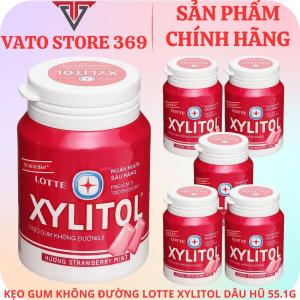 Kẹo gum không đường LOTTE XYLITOL hương dâu hũ 55.1g