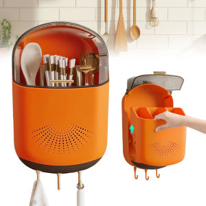 COD [Free Shipping] Kitchen Wall-Mounted Dustproof Cutlery and Spice Organizer Storage Box for Spoons and Chopsticks in Compact Design
