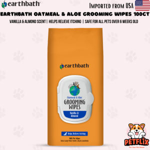Earthbath Oatmeal & Aloe Grooming Wipes Helps Relieve Itching & Dry Skin Made in USA 100 Count