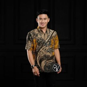 Baju Batik Pria Premium Motif KARITAN MOTIF SATIN M Black Reguler Size M/L/XL/XXL