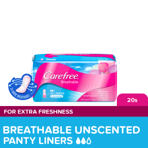 Carefree Breathable Unscented Panty Liners 20s - Feminine Care Odor Control Absorb Discharge