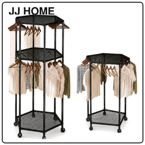 【JJ HOME】 Mobile Hexagonal Clothes Organizer Rotating Rack Mesh Shelves Basket