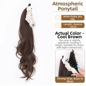 ZIAAN Synthetic Banana Claw Clip Ponytail Wig Elegant with Grab Clip Polka Dot Pony Tail Hair Piece Trendy Hair Extensions Long Wavy Layered Ponytail For Women