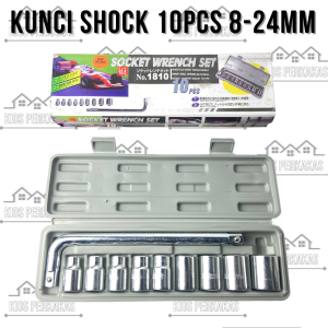 Kunci Shock Sock Set 10pcs 8-24MM New Deland Model Stang L - Sok Obeng Alat Bengkel  Motor Mobil Set Chrome Tool Kit 10 In 1
