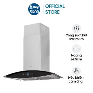 Máy Hút Mùi Áp Tường Malloca MC 7018HS - Công Suất Hút 1200 m3/h - Ngang 69.5cm - Thép Không Gỉ + Kính Đen Bền Đẹp - Điều Khiển Cảm Ứng - 3 Tốc Độ Hút - Hàng Chính Hãng