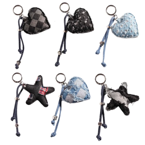Stylish Heart Shaped Key Ring Denims Fabric Design Perfect For Accessories Fashionable Gift Present