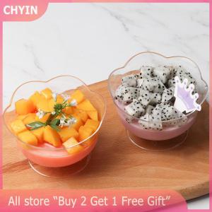 [COD] CHYIN 10Pcs Creative Transparent Lotus Shape Dessert Cups Mousse Plastic Container Cake Mousse Fruits Packaging Dessert Cups