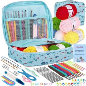 SG（Ready Stock)68-piece crochet set DIY novice crochet complete set of wool material package knitting crochet tool set