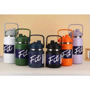 Bình giữ nhiệt dung tích lớn FIT 2000ml/1500ml miệng rộng dáng lùn trên nắp kèm ống hút miệng rộng