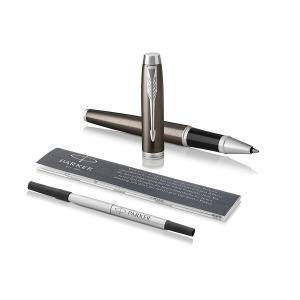Parker New IM Series Black Rollerball Pen with Chrome Trim Fine Point Nib with Quink Ink Refill (Free carving)