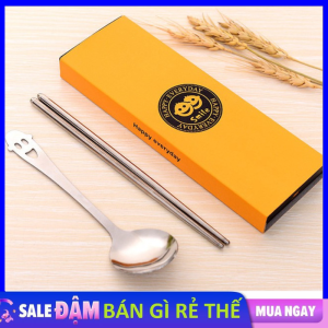 Bộ muỗng đũa văn phòng họa tiết mặt cười bằng thép không gỉ cao cấp - Bộ Đũa Thìa INOX Kèm Hộp Mang Du Lịch Dùng Cá Nhân Tiền Lợi
