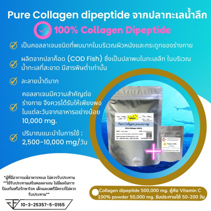 Collagen dipeptide powder 100% คอลลาเจน ไดเปปไทด์ 100% ชนิดผง ขนาดบรรจุ ...