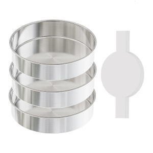 Nonrust Steel 8inch Baking Pan Set of 3 Commercial Quality Cake Molds Includes 100 Precuts Parchment Sheets for Easy Releases