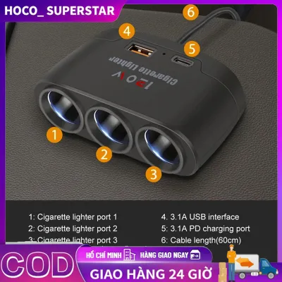 Tẩu Sạc Nhanh 120w 12v 24v 3 Cổng usb Có Đèn led Cho iphone ipad gps dashcam